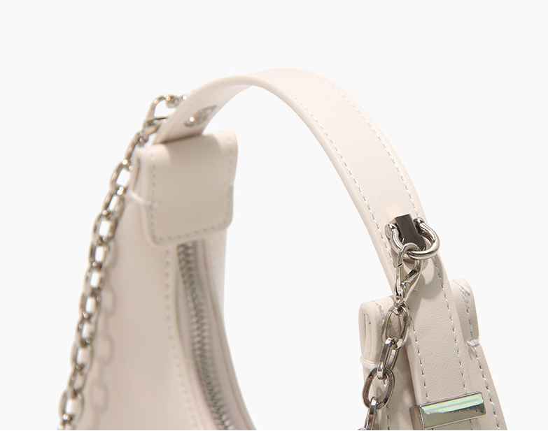 Crescent Leather Handbag in Off White