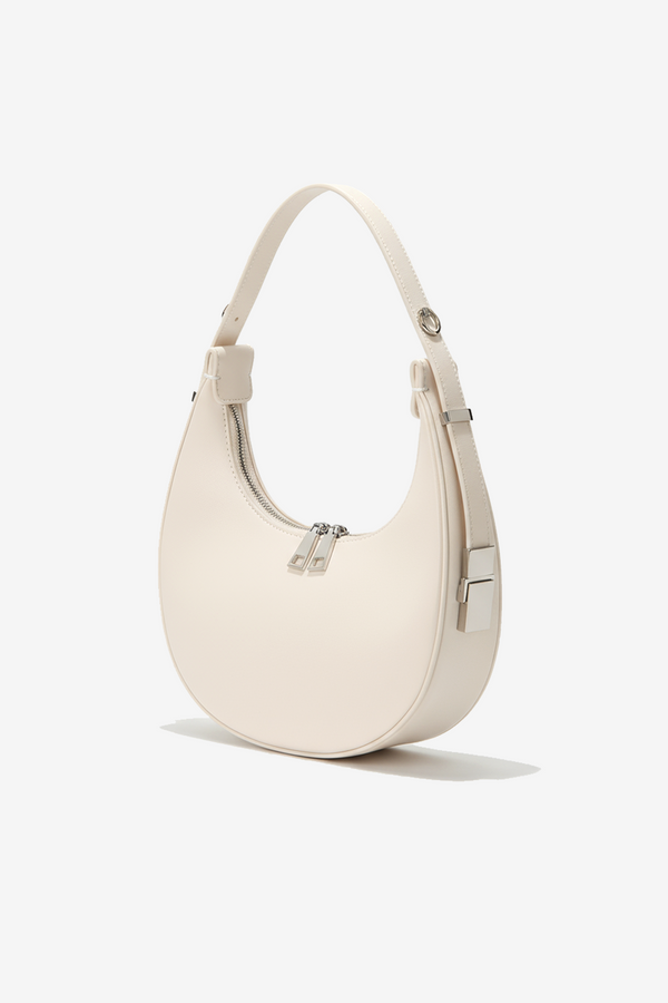 Crescent Leather Handbag in Off White