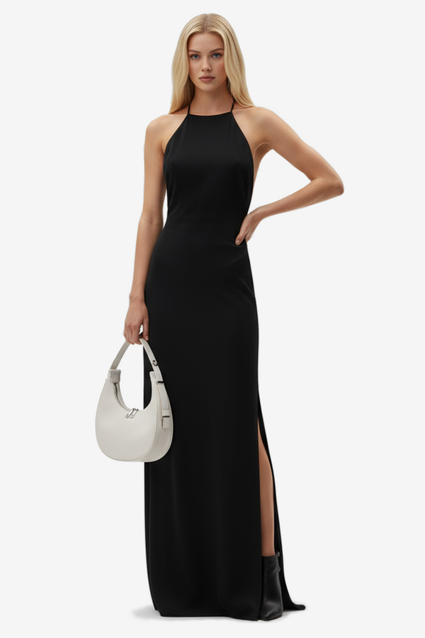 Crescent Leather Handbag in Off White