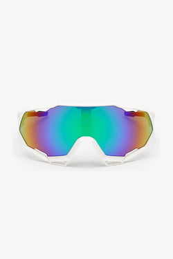 Sports Sunglasses in White Frame with Rainbow Lens