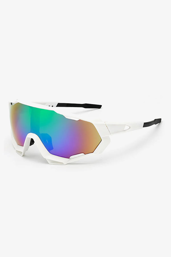 Sports Sunglasses in White Frame with Rainbow Lens