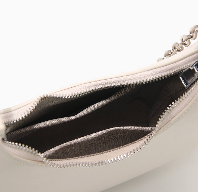 Crescent Leather Handbag in Off White