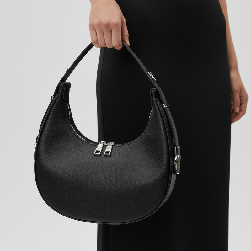 Crescent Leather Handbag in Black