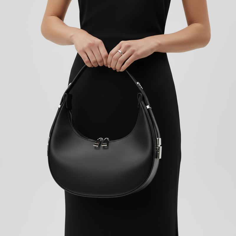Crescent Leather Handbag in Black